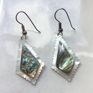 Vintage Abalone Shell & Mother of Pearl Dangle Earrings Pierced